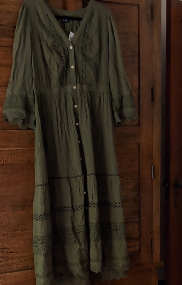 GAP Olive Long Sleeve Maxi Dress